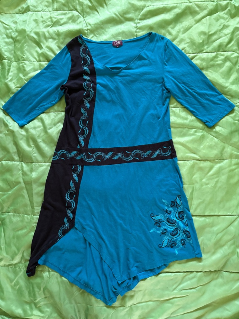 Asymmetrical Teal Embroidered Women’s Dress